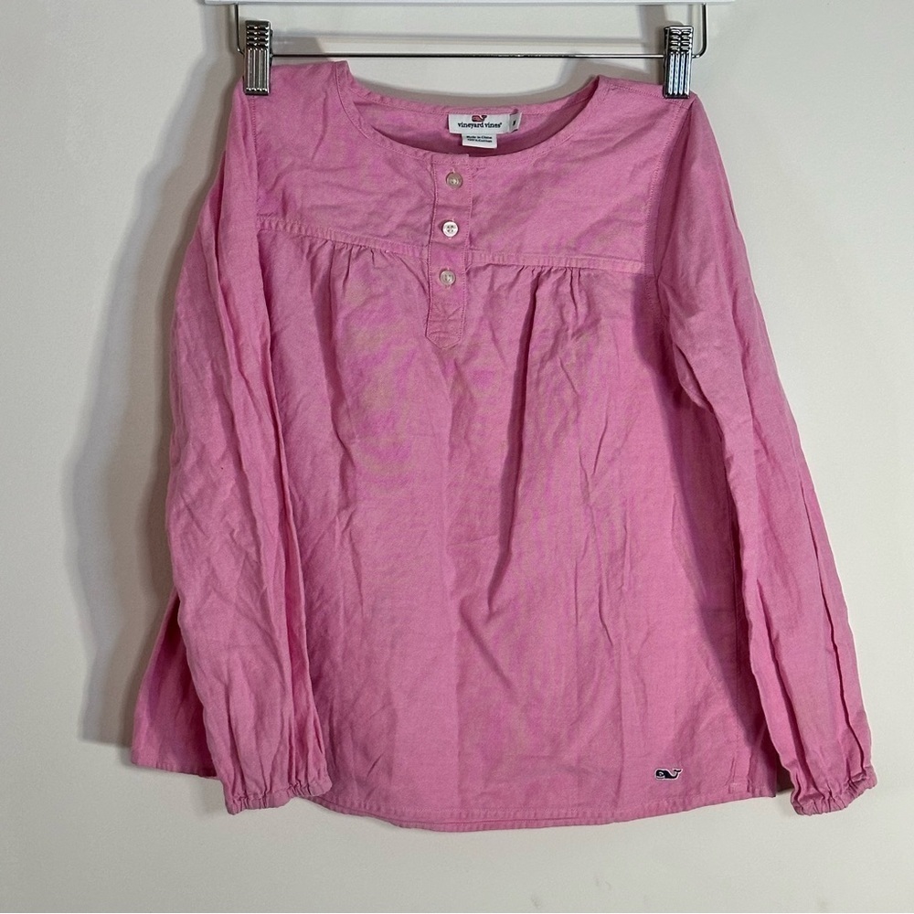 Vineyard Vines Girls Pink‎ Long Sleeve Cotton Top Kids Medium | Holiday Outfit